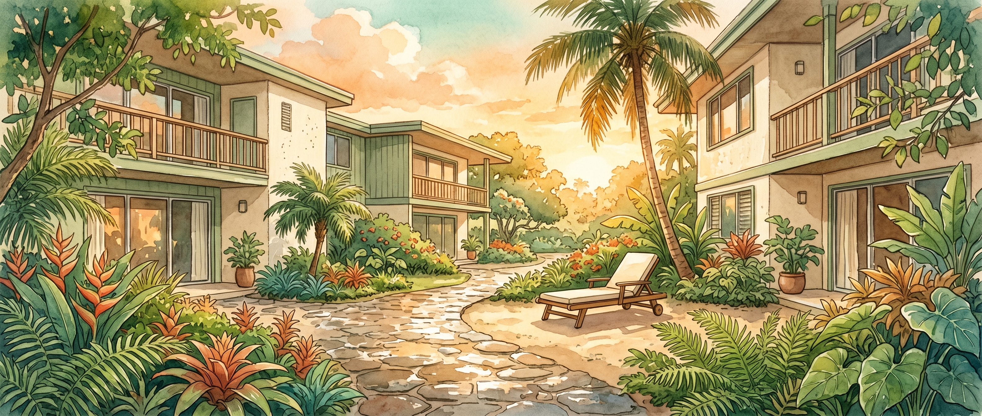 Watercolor courtyard in a residential community